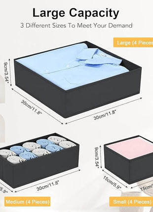 DIMJ Drawer Organizer Clothes 6 Pack - Foldable Baby & Nursery Organization Dresser Dividers for Bedroom, Closet - Black