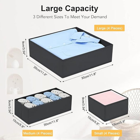 DIMJ Drawer Organizer Clothes 6 Pack - Foldable Baby & Nursery Organization Dresser Dividers for Bedroom, Closet - Black