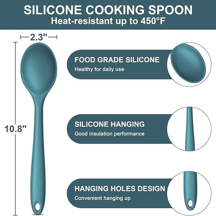 E-far Silicone Cooking Spoon Set of 2, Heat Resistant Kitchen Spoons Utensils Nonstick Mixing Spoon for Baking Stirring Serving, Non-Toxic & Dishwasher Safe (Blue)