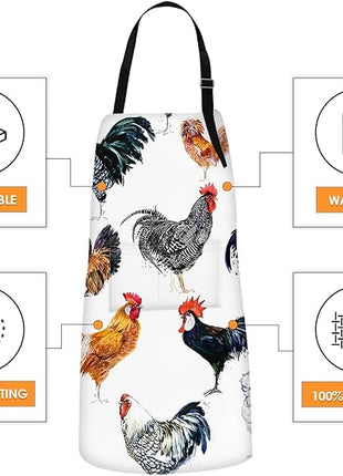 Britimes Apron Home Kitchen Cooking Baking Gardening for Women Men With Pockets Farm Bird Rooster Chicken Animal Funny 32x28 inch