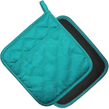 Cotton and Neoprene Oven Pads Pot Holders with Pocket 8"x8.5" Dual-Function Hot Pad Set for Finger Hand Wrist Protection Heat Resistant to 428°F Teal