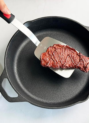 Stainless Steel Spatula, Solid Metal Turner for Kitchen Use, VOVOLY Heavy Duty Cooking Spatula, Wide Blade with Beveled Edge, Heat Resistant Silicone Handle, Dishwasher Safe