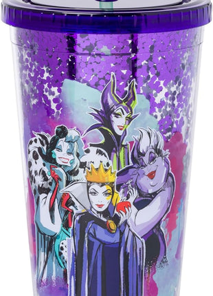 Silver Buffalo Disney Villains Confetti Cold Cup Featuring Cruella de Vil, Ursula, Evil Queen, and Maleficent, 32 Ounces