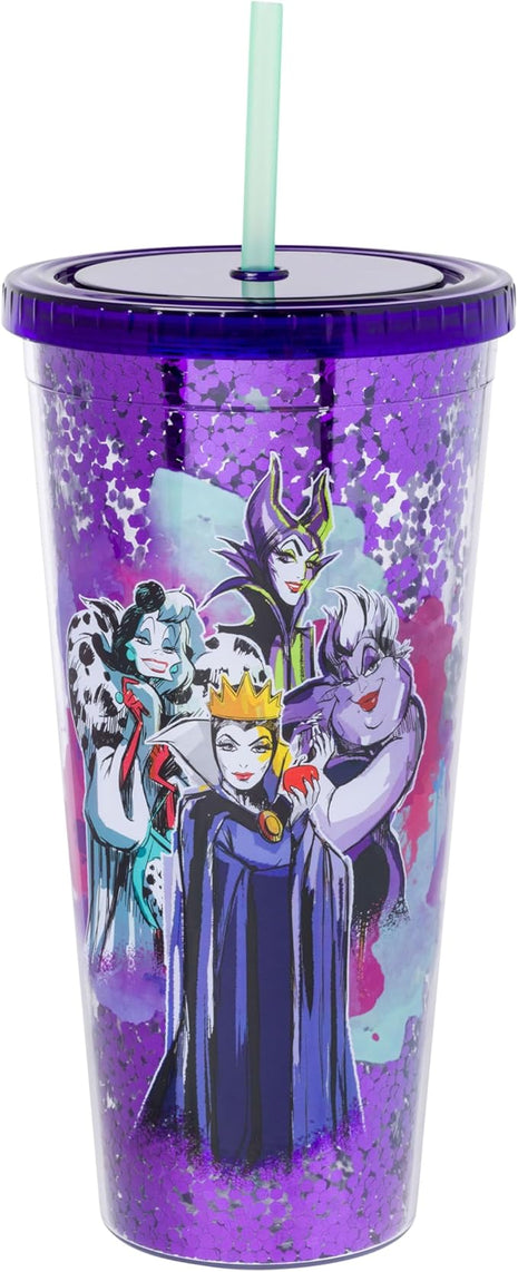 Silver Buffalo Disney Villains Confetti Cold Cup Featuring Cruella de Vil, Ursula, Evil Queen, and Maleficent, 32 Ounces