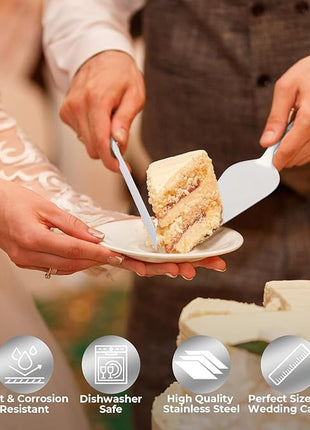 Wedding Cake Cutting Set, Elegant Wedding Cake Knife and Server Set with Thick Stainless Steel Wide Handle, Cake Cutting Set for Wedding Anniversary Christmas, Cake Cutter, 2 Cute Forks and Bows