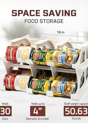 FIFO Countertop Mini Can Tracker Hold Up To 30 Standard 10 to 24 Ounce Can Sizes for Pantry Organization and Food Storage, USA Made, White (2 Pack)