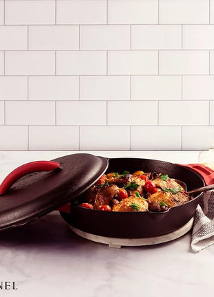 Cuisinel Cast Iron Lid - Fits 12"-Inch / 30.48-cm Lodge Skillet Frying Pans or Braiser + Silicone Handle Holder + Care Guide - Pre-Seasoned Replacement Cover - Indoor/Outdoor, Oven, Fire, BBQ Safe