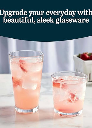 Libbey Flare Tumbler and Rocks Glasses Set, Stylish Lead-Free Drinking Glasses Set of 16, Versatile Dishwasher Safe Kitchen Glassware Set for Parties