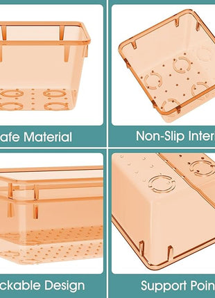 WOWBOX 25 PCS Plastic Drawer Organizer Set, 4 Sizes Desk Drawer Divider Organizers and Storage Bins for Makeup, Jewelry, Gadgets for Kitchen, Bedroom, Bathroom, Office, Clear Orange