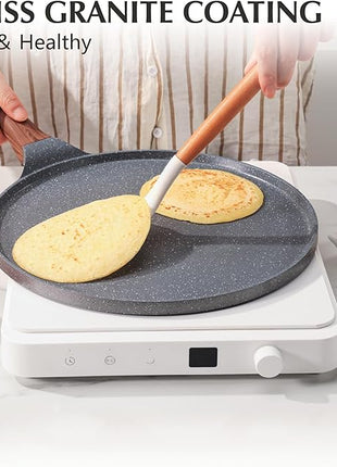 SENSARTE Nonstick Crepe Pan, Swiss Granite Coating Dosa Pan Pancake Flat Skillet Tawa Griddle 10-Inch with Stay-Cool Handle, Induction Compatible