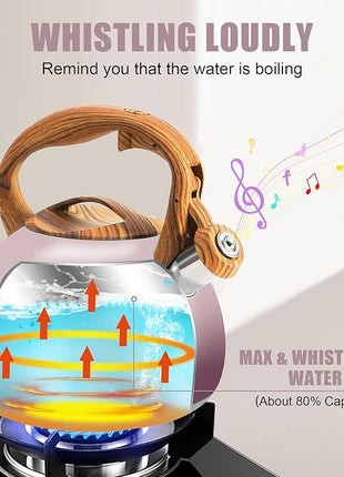 Tea Kettle for Stove Top, 3.2QT Whistling Tea Pots with Wood Parttern Handle, Stainless Steel Teapot for Home and Kitchen (Purple Gradient)