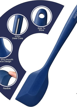 Heat Resistant 600℉ Silicone Spatula, Turner Mixing Spatulas set BPA Free Dishwasher Safe for Nonstick Cookware, Classic Blue