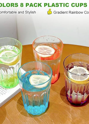 Plastic Drinking Glasses Set of 8, Plastic Cups Reusbale Tumblers for Kitchen Camping, Water Cup Set with Gradient Color, Unbreakable Bathroom Cups, BPA Free, Dishwasher Safe, 15.2oz, 4 Colors,8 Pack