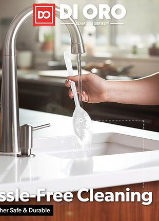 DI ORO Silicone Spoons for Cooking - Large Kitchen Utensils for Mixing, Serving, & Stirring - 600F Heat-Resistant Non Stick - Big Solid & Slotted Basting Spoons - Dishwasher Safe (2pc, Stone)