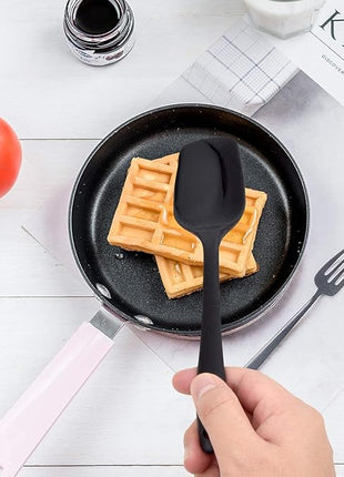 HOTEC 600℉ Heat Resistant BPA-Free Silicone Rubber Spatula Set,Kitchen Cooking Spatulas, Baking, Mixing for Non Stick Cookware, Dishwasher Safe, Black Set of 5