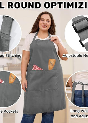 2 Pcs Plus Size Chef Apron, Unisex Professional Apron with 2 Pockets for Cooking, Work, Baking (Larger Size)