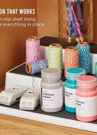 Copco 3-Tier Spice Rack Organizer for Cabinet or Pantry, 10-Inch Non-Skid Tiered Shelf, White/Gray Design Holds Spice Jars, Cans, and Bottles