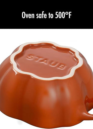 STAUB Ceramic 0.75-qt Petite Pumpkin, Oven & Stove Safe up to 572°F, Pumpkin Dish, Baking Candy Burnt Orange
