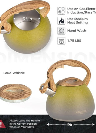 POLIVIAR Tea Kettle, 2.7 Quart Stovetop Tea Kettle, Audible Whistling Teapot with Crackle Finish, Food Grade Stainless Steel for Anti-Rust, Anti Hot Handle, Suitable for All Heat Sources (JX2023-LYG)