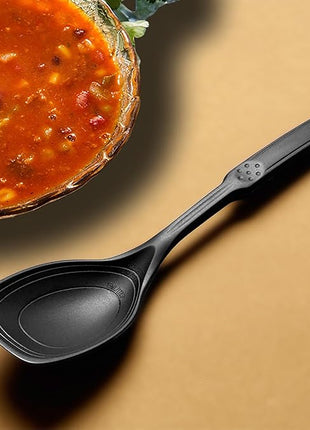 2 Pack Large Silicone Cooking Spoon, Non-Stick Slotted and Solid Spoon set with Deep Bolw and Measurement Mark for Mixing, Serving, Draining, Scooping, Scraping, Heat Resistant Kitchen Utensils, Black