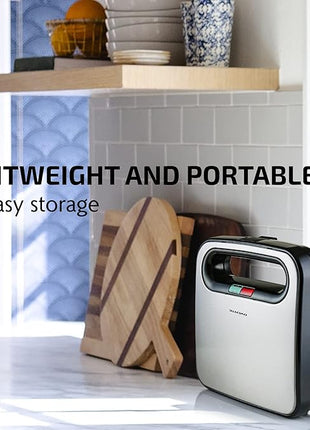 OVENTE Electric Sandwich Maker with Non-Stick Plates, Indicator Lights, Cool Touch Handle, Easy to Clean and Store, Perfect for Cooking Breakfast, Grilled Cheese, Tuna Melts and Snacks, Black GPS401B