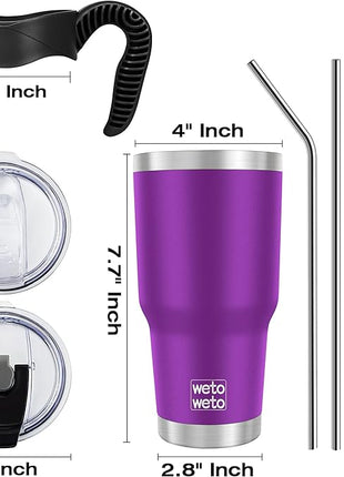 WETOWETO 30 oz Tumbler with 2 Lids and 2 Straws,18/8 Stainless Steel Vacuum Insulated Coffee Tumbler,Insulated Travel Mug Water Cup with Leak-Proof Straw Lid & Flip Lid (Purple, 1 Pack)
