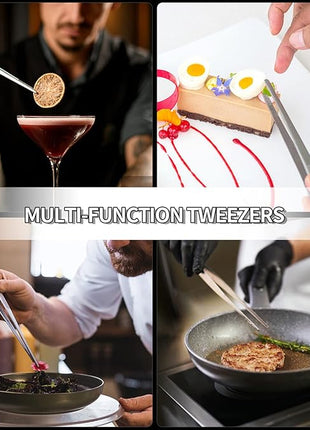 MSY BIGSUNNY Stainless Steel Food Tweezers Multi-function Cooking Tongs Kitchen Serving Tong (12" Round & 12" Pointed Tweezers)