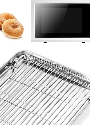 Baking Sheet and Cooling Rack Set, Stainless Steel Commercial Grade Cookie Sheet and Rack Set, 12.5 x 10 x 1 inch, Healthy & Nontoxic & Rustproof & Easy Clean & Dishwasher Safe