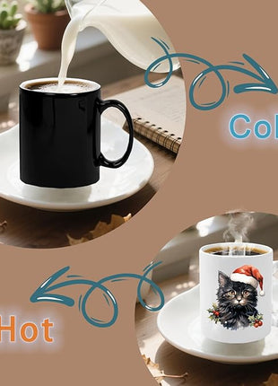 Caliamary Heat Changing Mug, Funny Cat Heat Changing Ceramic Coffee Mug, 11 oz Heat Sensitive Color Changing Coffee Mug Cup, Cute Xmas Gift Mug for Women Men Kids… (Black cat)