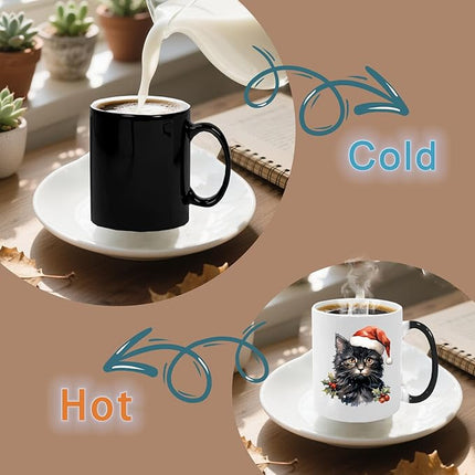 Caliamary Heat Changing Mug, Funny Cat Heat Changing Ceramic Coffee Mug, 11 oz Heat Sensitive Color Changing Coffee Mug Cup, Cute Xmas Gift Mug for Women Men Kids… (Black cat)