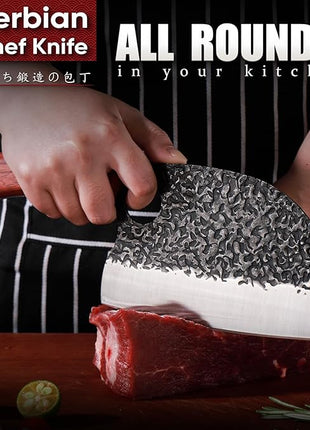 DRAGON RIOT Professional Butcher Knife Set for Meat Processing, 3Pcs High Carbon Steel Hand Forged Serbian Cleaver Chef Knife Set with Ergonomic Handles for Kitchen Outdoor Cooking