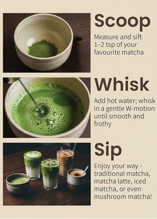 Elementi Matcha Whisk & Frother Set - Powerful Electric Matcha Mixer for Powder, Easy to Use Electric Whisk Kit - Craft Effortless Lattes with the Elementi Milk Frother Wand & Wisk (Emerald Green)