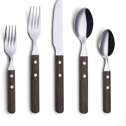 ANNOVA 20 Piece Silverware Set, Service for 4, Stainless Steel Retro/Rivet Walnut Wood Tableware Kitchen Flatware Set Utensils, Includes Dinner Knives, Forks, Spoons, Salad Forks & Dessert Spoons
