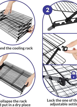 Geesta 2/3/4-Tier Upgraded Collapsible Cooling Rack with Adjustable 3 Setting Design Stackable Roasting Cooking Drying Wire Cooling Rack for Cookies Baking Gifts for Women