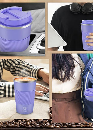 CS COSDDI 12 oz Stainless Steel Vacuum Insulated Tumbler - Coffee Travel Mug Spill Proof with Lid - Coffee Cups for Keep Hot/Ice Coffee,Tea and Beer (purple)