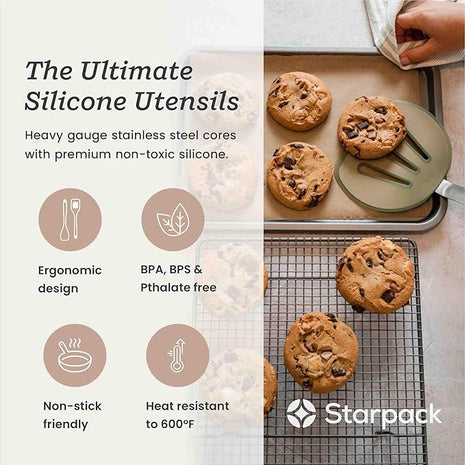 Starpack 'Flex & Flip' Flexible Silicone Turner Spatula (Wide) - High Heat Resistant Spatulas for Cooking Egg 600°F - Silicone Pancake Turner Spatula, LFGB Grade Non Stick Rubber Kitchen Utensils