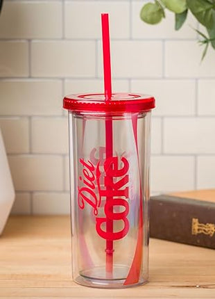 Silver Buffalo Coca Cola Diet Coke Plastic Tall Cold Cup with Lid and Straw, 20 Ounces