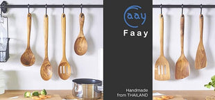 FAAY Premium Wooden Slotted Spoon, Handcraft from Teak | Healthy, Durable, High Moist and High Heat Resistance for Non Stick Cookware.