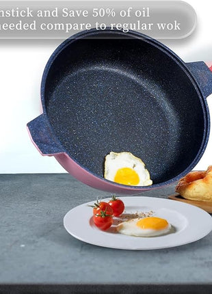 TIBORANG 8 in 1 Multipurpose 11 Inch 5 Quart Heat Indicator Nonstick Deep Frying Pan with Glass Lid, Stay-cool Handle, Steamed Grid, PFOA-Free,Dishwasher and Oven Safe,Works with All Stovetops (Pink)