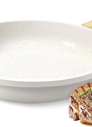 GiPP Nonstick Frying Pan Skillet - 9.5" White Granite Non Stick Fry Pans, Omelette Pan Healthy Stone Cookware Compatible with All Stovetops, PFOA Free