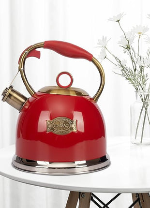 Tea Kettle, Stovetop Whistling Teapot, Stainless Steel, Black, 3.0-Quart