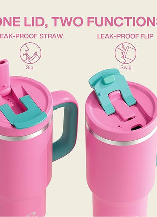 ENCOOL 32 oz Tumbler with Handle and Straw: Stainless Steel Insulated Tumbler Keeps Cold for 24 Hours, Leakproof Travel Cup Fits in Cup Holder and BPA-Free,Light Crimson