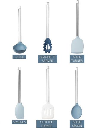 COOK WITH COLOR Silicone Cooking Utensils, Kitchen Utensil Set, Easy to Clean Silicone Kitchen Utensils, Cooking Utensils for Nonstick Cookware, Kitchen Gadgets Set, 10 Pieces, Blue and White