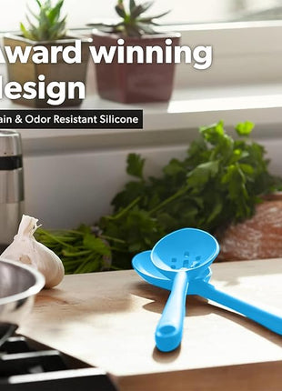 DI ORO Silicone Ladle & Spoons for Cooking – Large Kitchen Spoons for Mixing, Serving, & Stirring - Soup Ladle with Wide Bowl - High Heat Silicone Kitchen Utensils for Nonstick Cookware Safe (Blue)