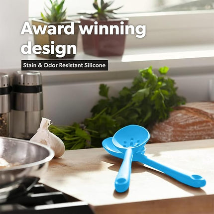 DI ORO Silicone Ladle & Spoons for Cooking – Large Kitchen Spoons for Mixing, Serving, & Stirring - Soup Ladle with Wide Bowl - High Heat Silicone Kitchen Utensils for Nonstick Cookware Safe (Blue)