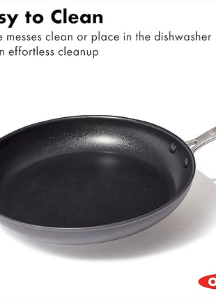 OXO Enhanced 10" Frying Pan Skillet, PFAS-Free Ceramic Nonstick, Durable Hard Anodized Cookware, Scratch Resistant, Stainless Steel Handle, Good Grips, Dishwasher Safe, Oven safe, Black