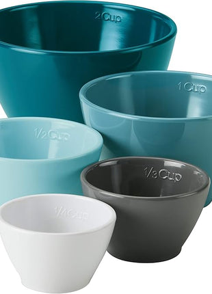 Rachael Ray Tools and Gadgets Mix and Measure Cooking / Baking Prep Set with Mixing Bowls, Measuring Cups, and Tools - 10 Piece, Light Blue and Teal