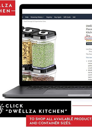 DWËLLZA KITCHEN Airtight Food Storage Containers with Lids – 6 Piece Set Air Tight Kitchen Storage Containers for Pantry Organization and Storage - Clear Plastic BPA-Free - Keeps Food Fresh & Dry