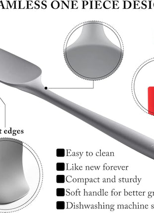 HOTEC 600℉ Heat Resistant BPA-Free Silicone Rubber Spatula Set,Kitchen Cooking Spatulas, Baking, Mixing for Non Stick Cookware, Dishwasher Safe, Set of 5 Grey