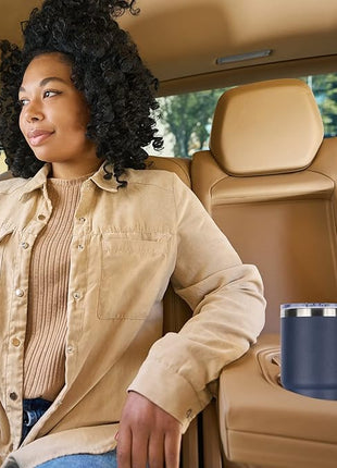 VEGOND 20 oz Tumbler Bulk with Handle Lid and Straw, Stainless Steel Insulated Travel Coffee Mug Set, Spill Proof Double Wall Metal Tumblers Cups, Powder Color Navy Blue 12 Pack